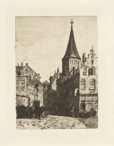 Gezicht op de Haarlemmer Houttuinen met de vieringtoren van de Posthoornkerk