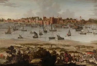 Gezicht op de haven van Sūrat (Gujarāt)