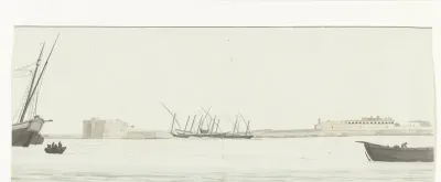 Gezicht op de haven van Trani vanaf het water