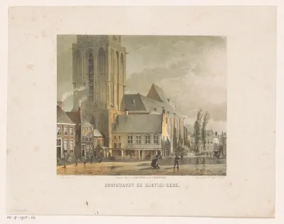 Gezicht op de hoofdwacht en de Martinikerk in Groningen