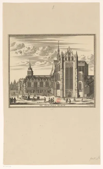 Gezicht op de Hooglandse kerk (Sint-Pancraskerk) te Leiden