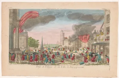 Gezicht op de inname en plundering van Bergen op Zoom door de Fransen in 1747