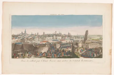 Gezicht op de inname van Colberg door de Russen in 1761