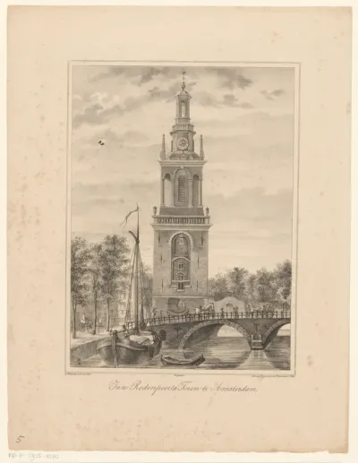 Gezicht op de Jan Roodenpoortstoren te Amsterdam