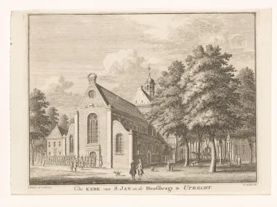 Gezicht op de Janskerk en de wacht te Utrecht