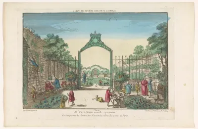 Gezicht op de Jardin des Marchands te Parijs
