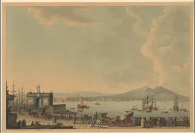 Gezicht op de kade van Catania en de Etna