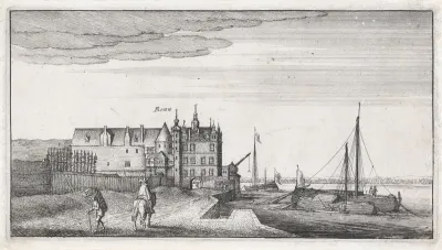 Gezicht op de kanselarij aan de Rijn nabij Bonn