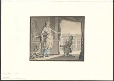 Gezicht op de Keizersgracht bij het Molenpad met een allegorische voorstelling