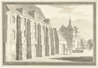 Gezicht op de kerk en het huis te Ootmarsum