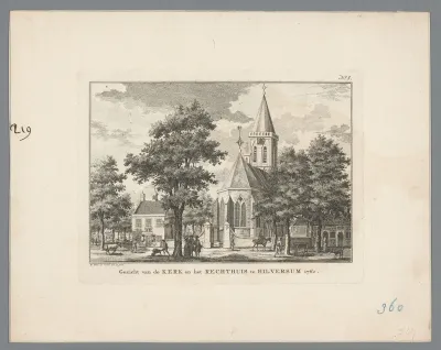 Gezicht op de kerk en het rechthuis te Hilversum, 1762