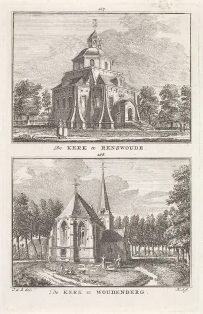 Gezicht op de kerk te Renswoude en gezicht op de kerk te Woudenberg