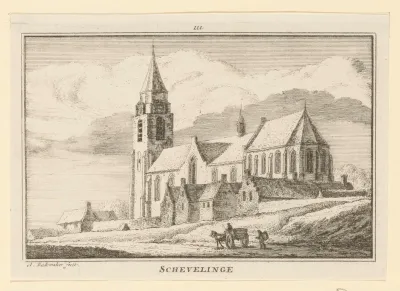 Gezicht op de kerk te Scheveningen, 1630