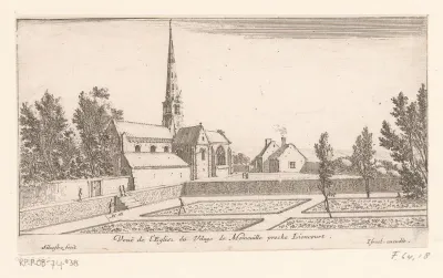 Gezicht op de kerk van het dorp Mogneville