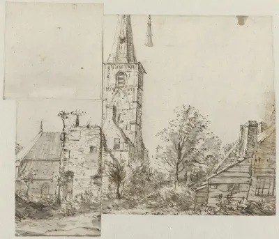 Gezicht op de kerktoren bij Rijnsburg