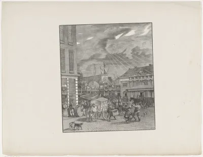 Gezicht op de kermis op de Botermarkt met de Regulierswaag te Amsterdam