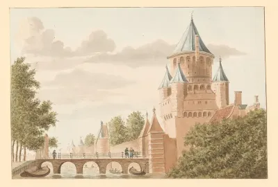 Gezicht op de Kleine Houtpoort in Haarlem