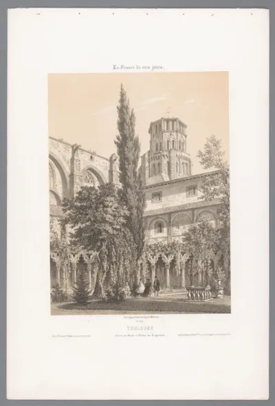 Gezicht op de kloostergang en de klokkentoren van het Musée des Augustins te Toulouse