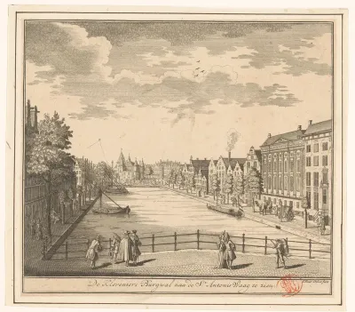 Gezicht op de Kloveniersburgwal met het Trippenhuis en de Waag op de Nieuwmarkt