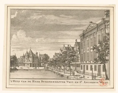 Gezicht op de Kloveniersburgwal met het Trippenhuis en de Waag op de Nieuwmarkt