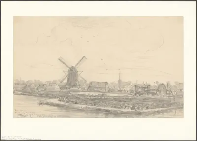 Gezicht op de Koenenmolen en een boerderij in de Buitendijkse Buitenvelderse polder