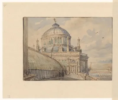 Gezicht op de koepel van het Paleis voor Volksvlijt