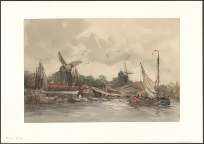 Gezicht op de Kostverlorenvaart, gezien naar molens De Eenhoorn en Het Luipaard