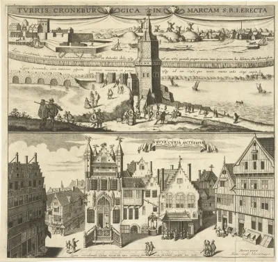 Gezicht op de Kroonenburg en het Oude stadhuis van Antwerpen