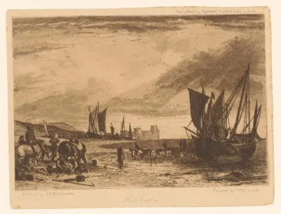 Gezicht op de kust bij Flint Castle