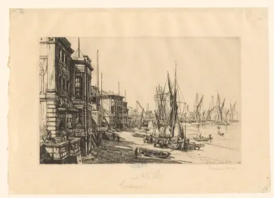 Gezicht op de kust bij Greenwich