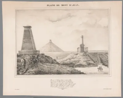 Gezicht op de Leeuw van Waterloo bij Mont-Saint-Jean