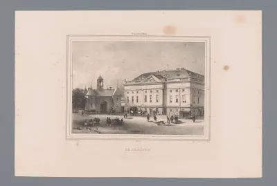 Gezicht op de Leidse poort en schouwburg in Amsterdam