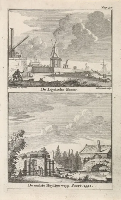 Gezicht op de Leidsepoort en Heiligewegspoort te Amsterdam