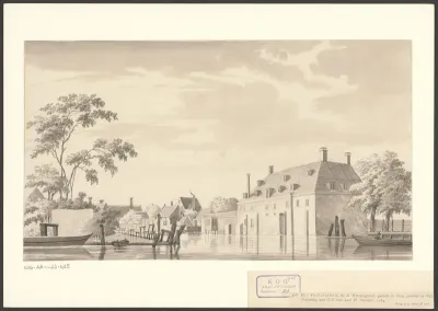 Gezicht op de Lijnbaansgracht met rechts de achterzijde van het Verbeterhuis
