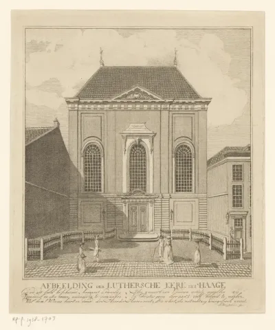 Gezicht op de Luthersche kerk in Den Haag