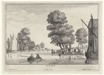 Gezicht op de Maas met veerpont