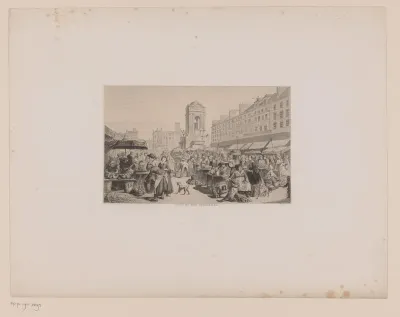 Gezicht op de markt rond de Fontaine des Innocents in Parijs