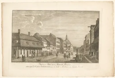 Gezicht op de Mauerstrasse met Bethlehemkerk in Berlijn