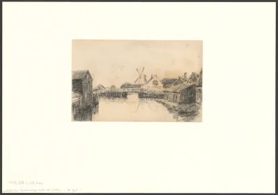 Gezicht op de Middenweg met molen De Bijl