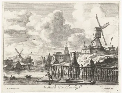 Gezicht op de molen bij de Blauwbrug