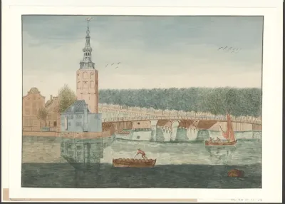 Gezicht op de Montelbaanstoren aan de Oude Schans