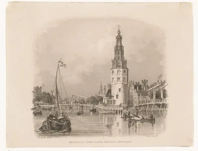 Gezicht op de Montelbaanstoren en Oudeschans te Amsterdam