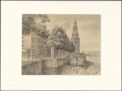 Gezicht op de Montelbaanstoren vanaf de Oudeschans
