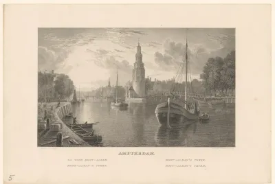 Gezicht op de Montelbaanstoren vanaf 's-Gravenhekje