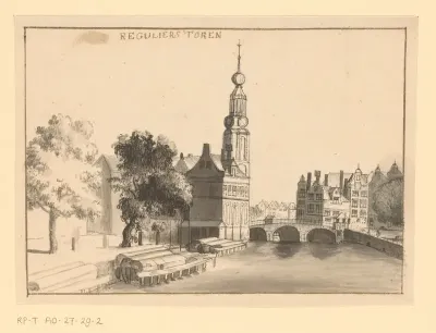 Gezicht op de Munttoren te Amsterdam