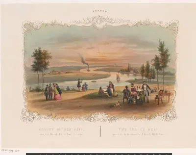Gezicht op de Nederrijn vanaf het Hotel Bellevue in Arnhem