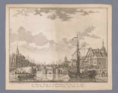 Gezicht op de Nieuwe Brug en het Damrak in Amsterdam