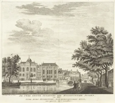 Gezicht op de Nieuwe en Grote Synagoge te Amsterdam