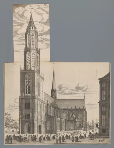 Gezicht op de Nieuwe Kerk te Amsterdam met onuitgevoerde toren