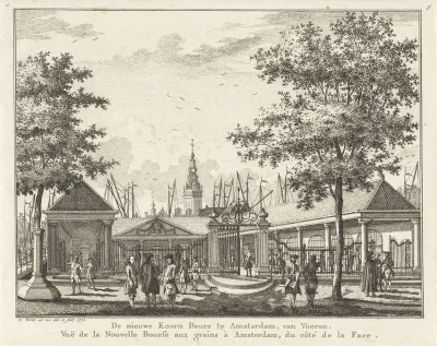 Gezicht op de Nieuwe Korenbeurs te Amsterdam